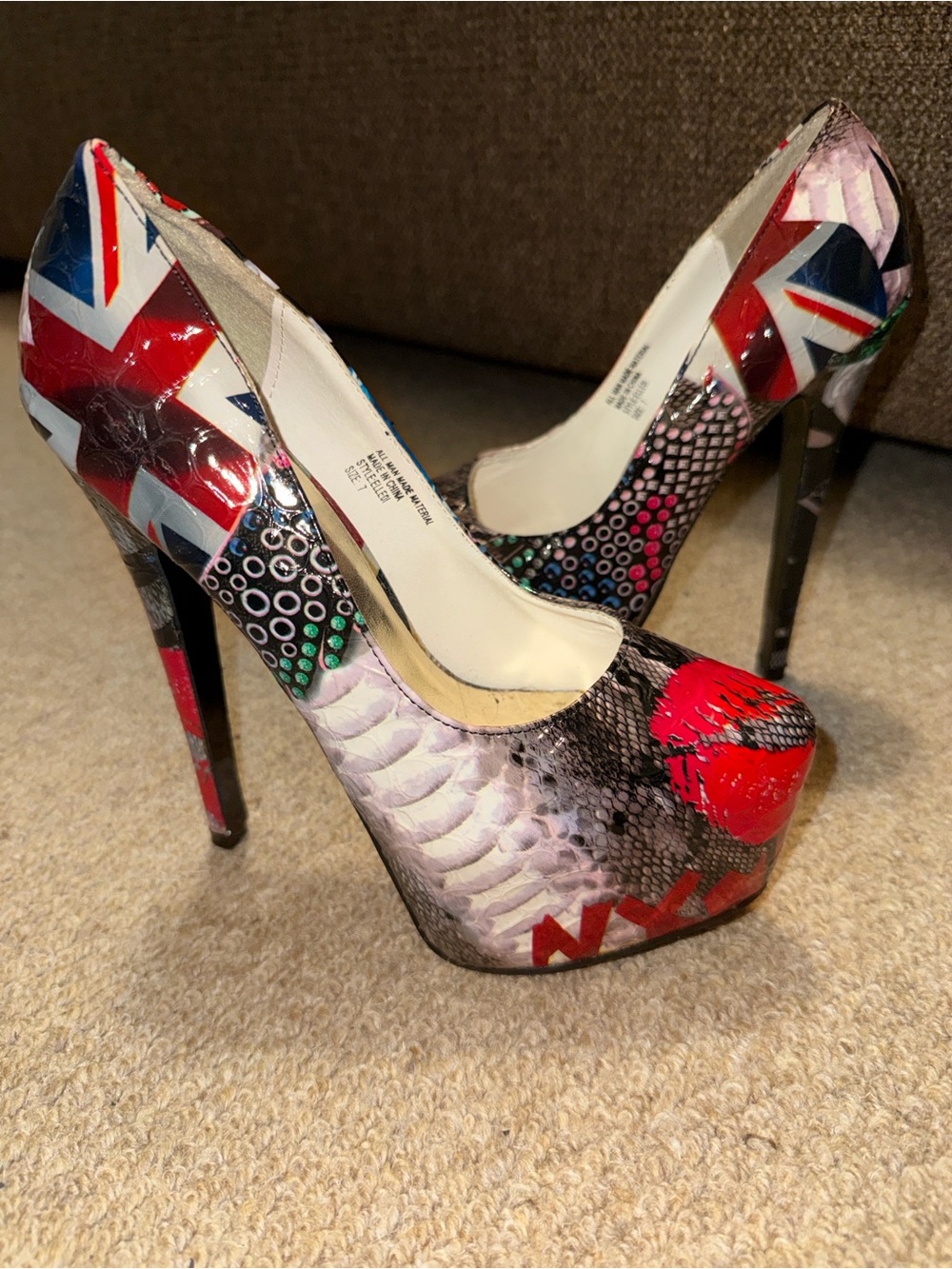 Multicolor Snakeskin-Print Stiletto Heels 7